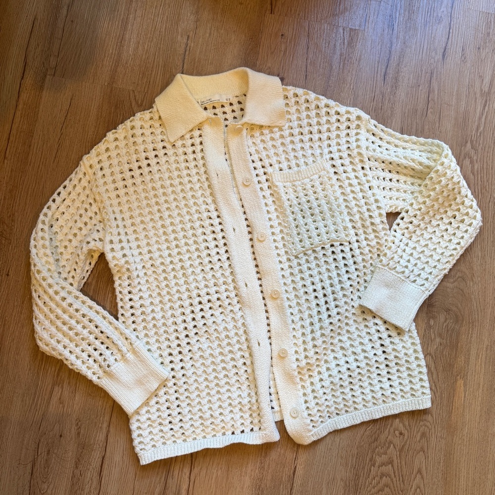 OAK + FORT Cream Open-Knit Cardigan